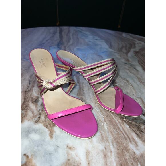 Gucci Pink and Beige Stripe Knotted Sandals Size 8 
Authentic - Picture 9 of 11
